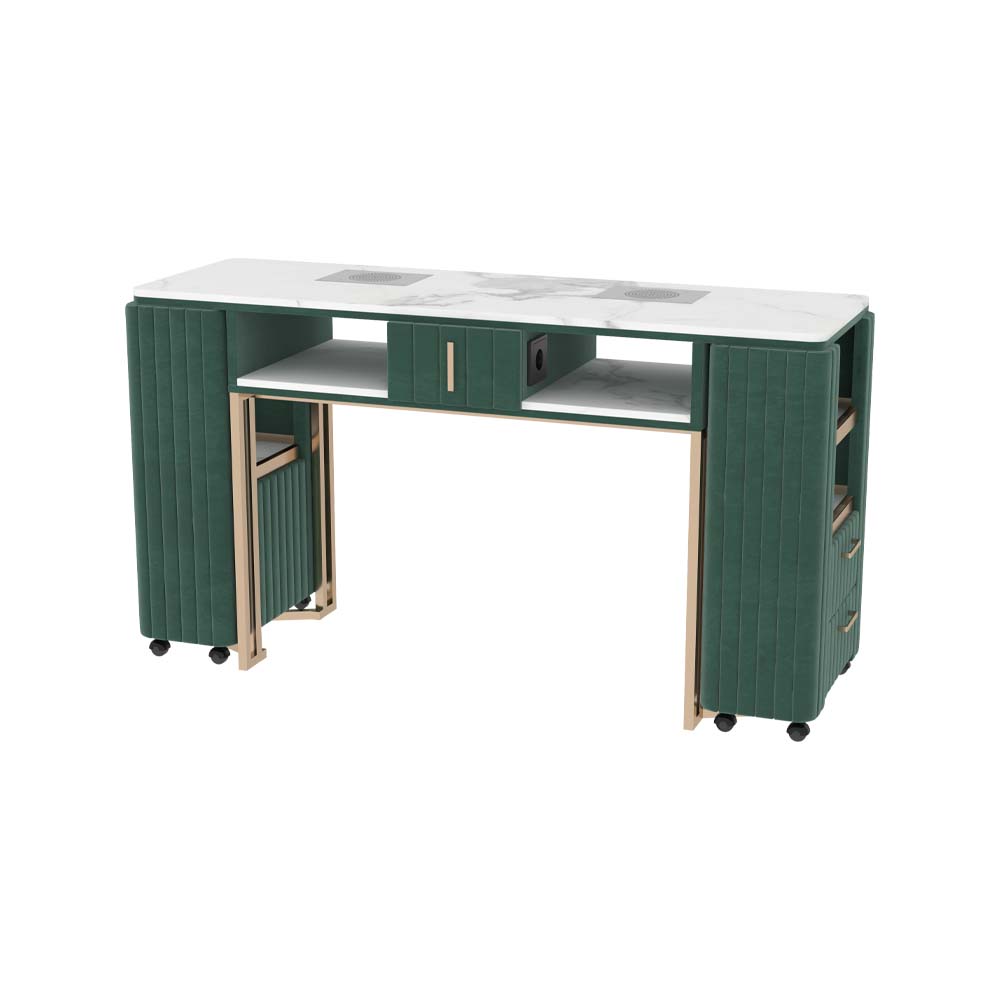 Tavolo per Manicure Professionale per Ricostruzione Unghie e Onicotecnica con 3 cassetti, aspiratore Integrato, Alimentazione Interna e Caricabatterie