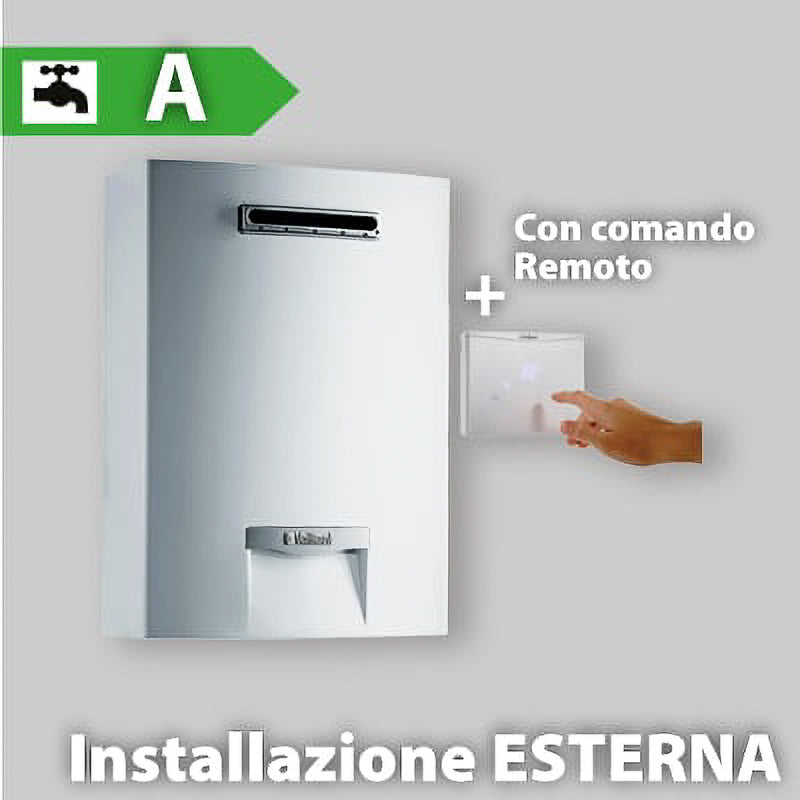 SCALDABAGNO A GAS CAMERA APERTA PER ESTERNO "outsideMAG" CON COMANDO REMOTO VAILLANT 08117