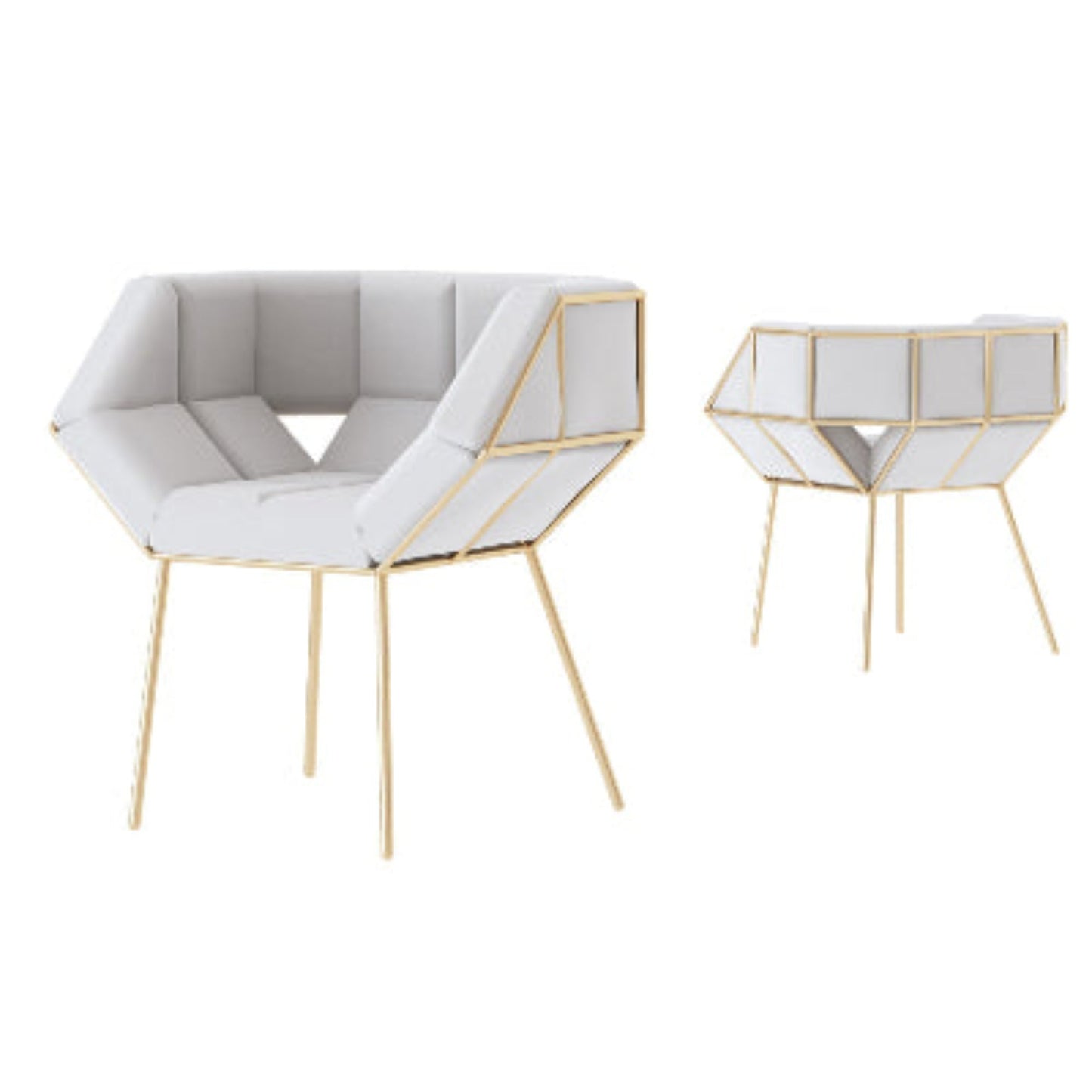 Poltrona a mosaico grigia con rivestimento in tessuto peluche e base in ferro dorato - Dimensioni 45x52x72