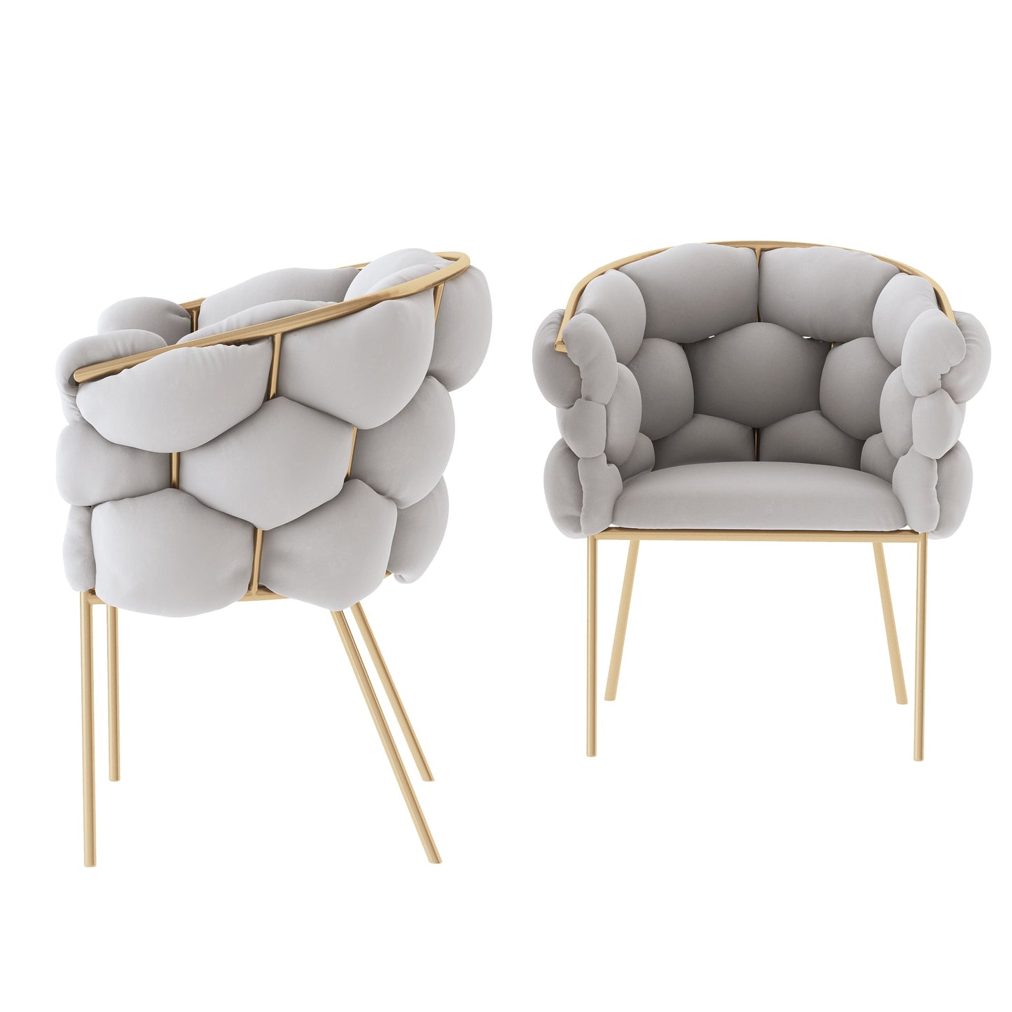 Poltrona "Pallone da Calcio" con Rivestimento in Tessuto Peluche Grigio e Base in Ferro Dorato - Dimensioni 67x59x75