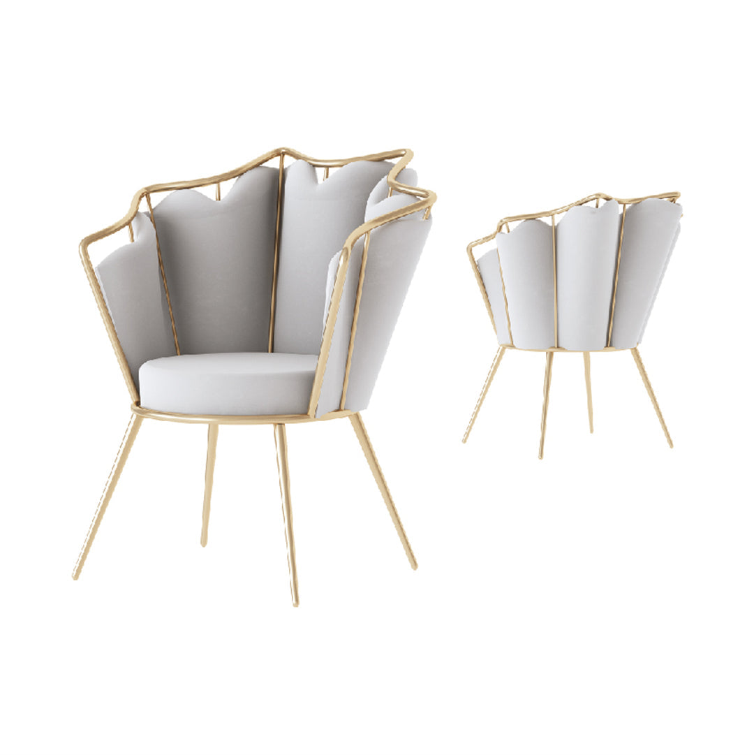 Poltrona Floreale dorata a forma di petalo, dimensioni 73x64x88