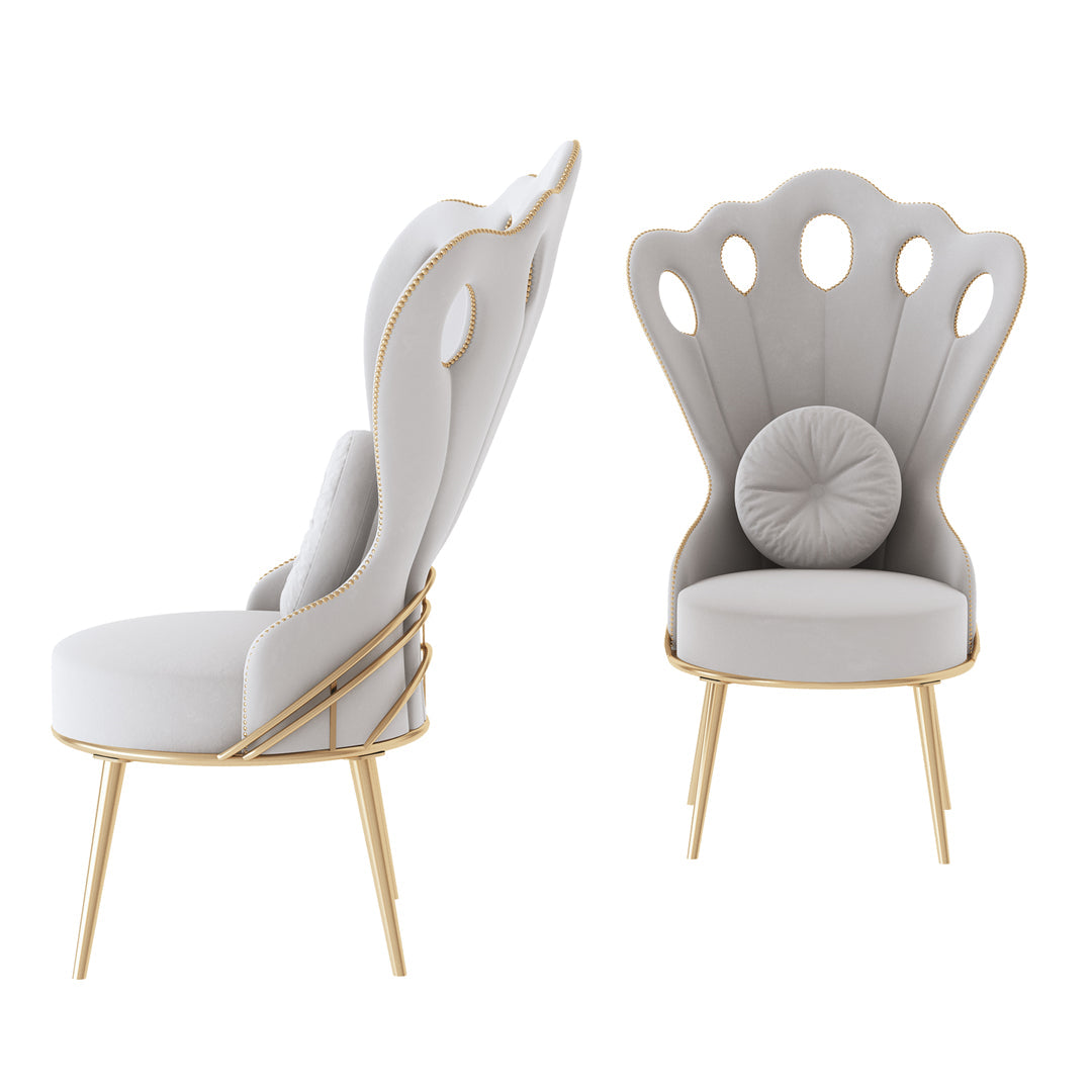 Poltrona Pavone Grigia in Velluto con Supporto in Ferro Dorato