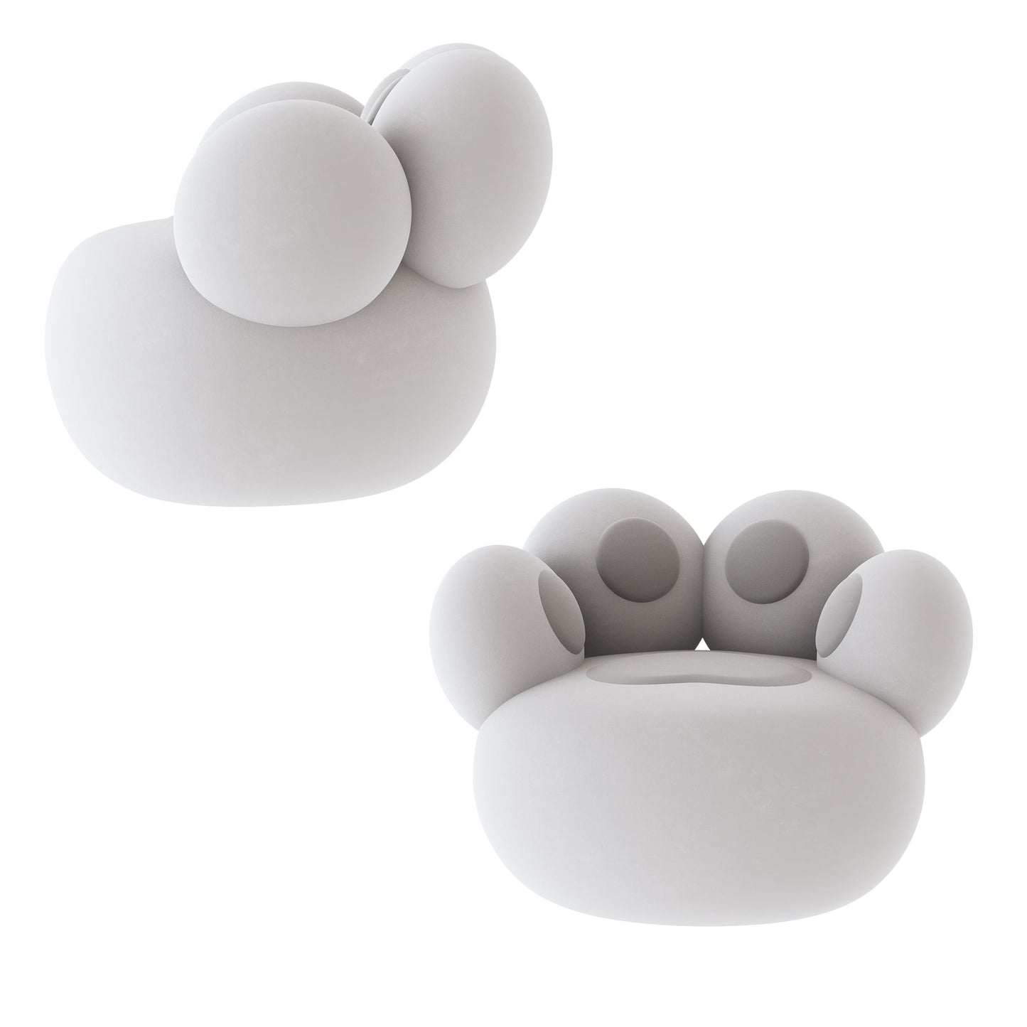 Poltrona "Zampa di Gatto" in Tessuto Peluche Grigio - Dimensioni 76x96x72