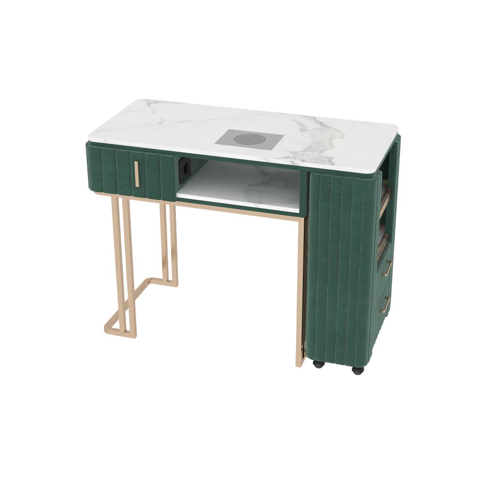 Tavolo per Manicure Professionale per Ricostruzione Unghie e Onicotecnica con 3 cassetti, aspiratore Integrato, Alimentazione Interna e Caricabatterie