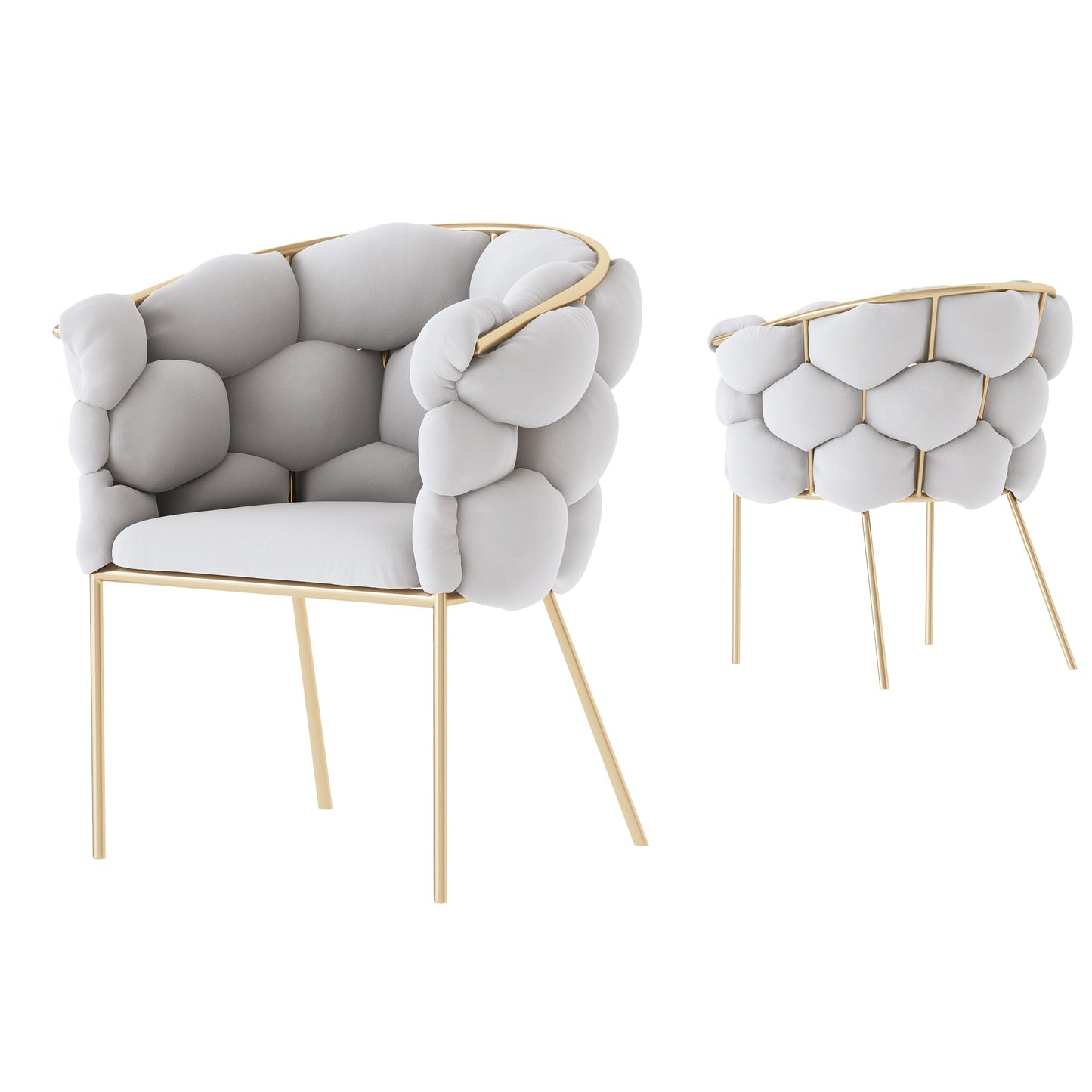 Poltrona "Pallone da Calcio" con Rivestimento in Tessuto Peluche Grigio e Base in Ferro Dorato - Dimensioni 67x59x75