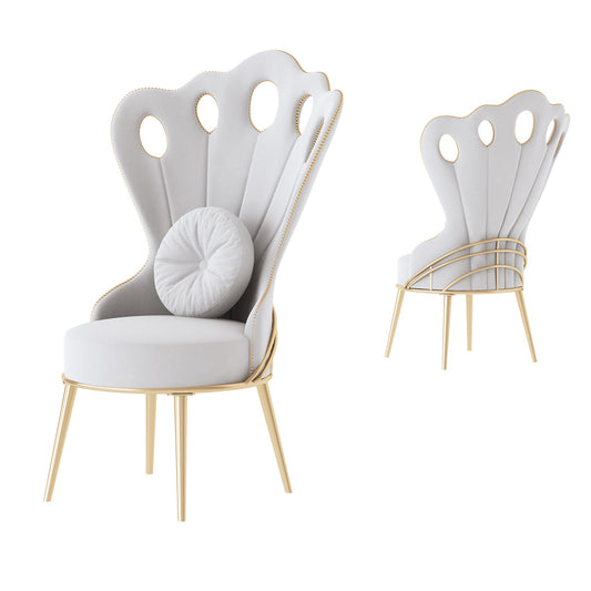 Poltrona Pavone Grigia in Velluto con Supporto in Ferro Dorato