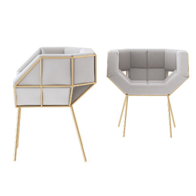 Poltrona a mosaico grigia con rivestimento in tessuto peluche e base in ferro dorato - Dimensioni 45x52x72