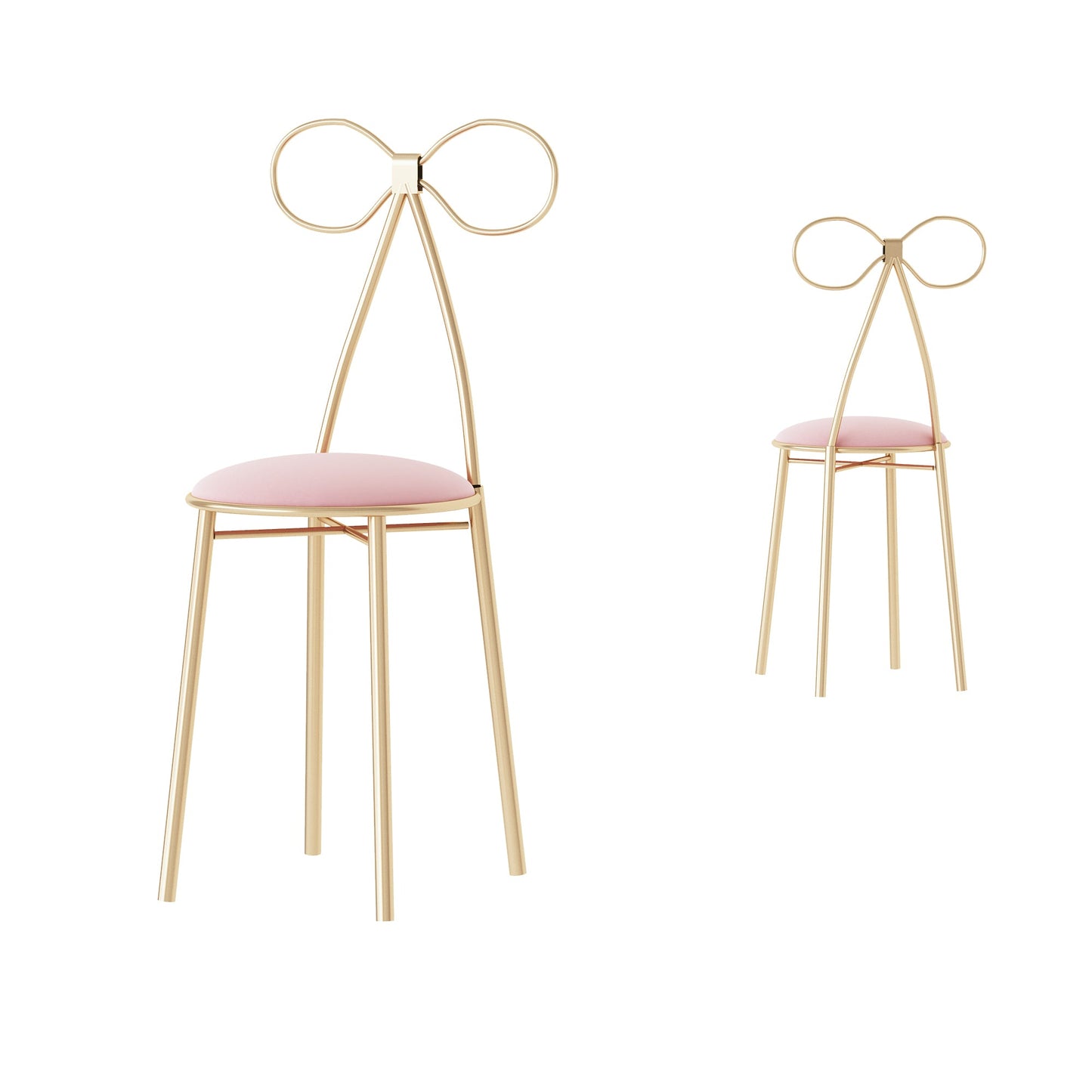 Sedia farfalla in tessuto vellutato rosa con struttura in ferro dorato