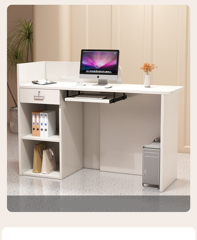 Bancone cassa piccolo e moderno Dotato di luci LED Cassetti con serratura per garantire la sicurezza degli oggetti di valore Ideale per negozi centri estetici e parrucchieri.Color bianco 95*45*100/140