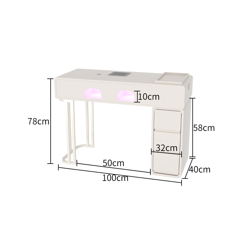 Tavolo da Manicure in Legno Massello Color Crema | Con Aspirapolvere ad Alta Potenza & Lampada a Induzione per Asciugatura | 100*40*78cm | 4 Cassetti + Ripiano Fisso | Perfetto per Professionisti