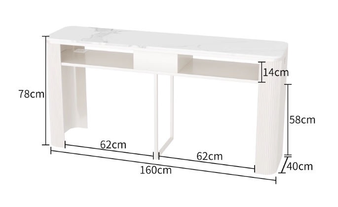 Tavolo per manicure di design｜Piano in marmo × Gambe in ferro a strisce｜Postazione professionale per salone di bellezza