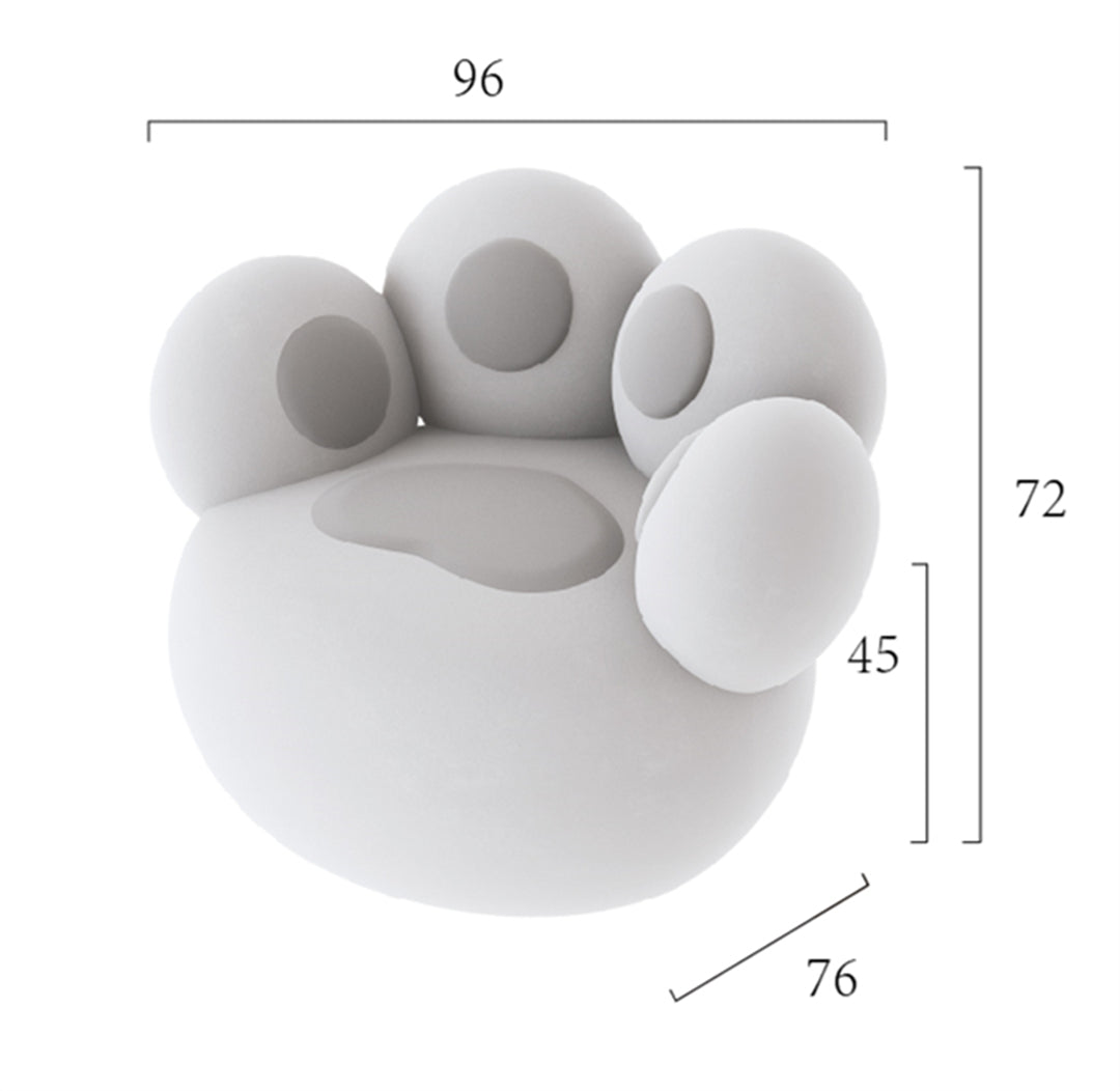 Poltrona "Zampa di Gatto" in Tessuto Peluche Grigio - Dimensioni 76x96x72