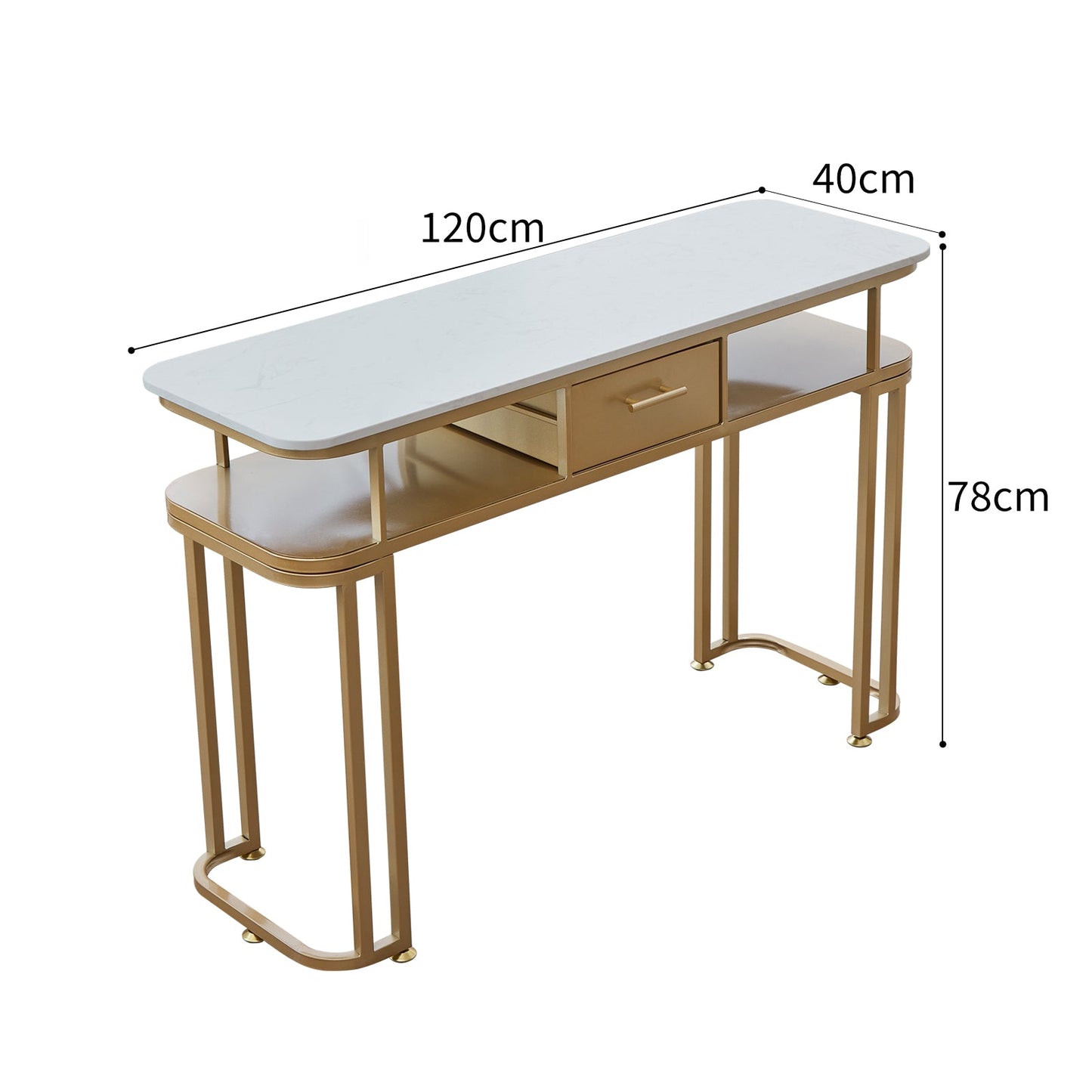 Tavolo per Unghie - Struttura in Metallo Resistente, Design Elegante, Piano in Marmo, Ampio Spazio, Montaggio Facile. singola(40 * 120 * 78CM, oro).doppia(40 * 160 * 78CM, oro)…