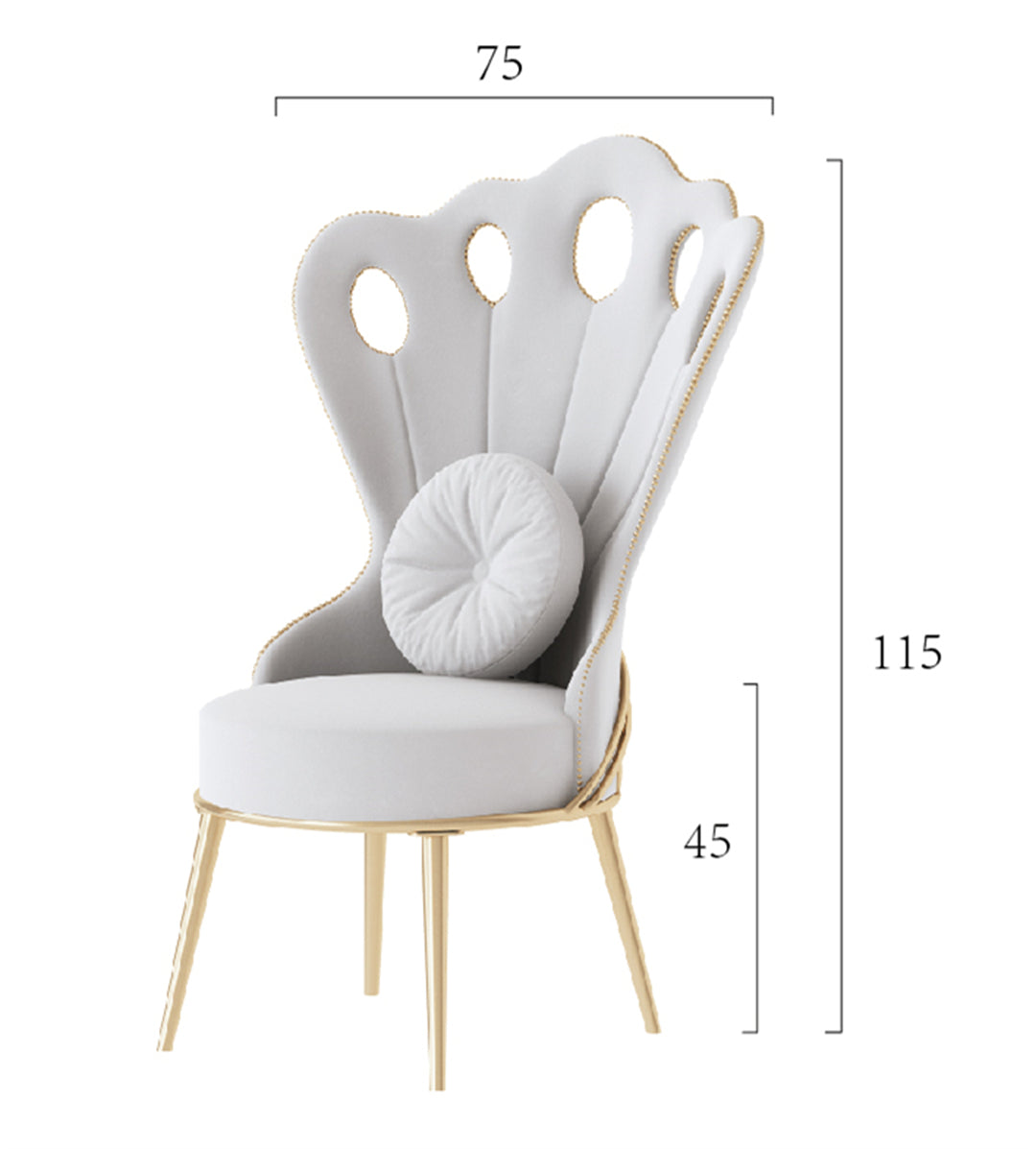 Poltrona Pavone Grigia in Velluto con Supporto in Ferro Dorato