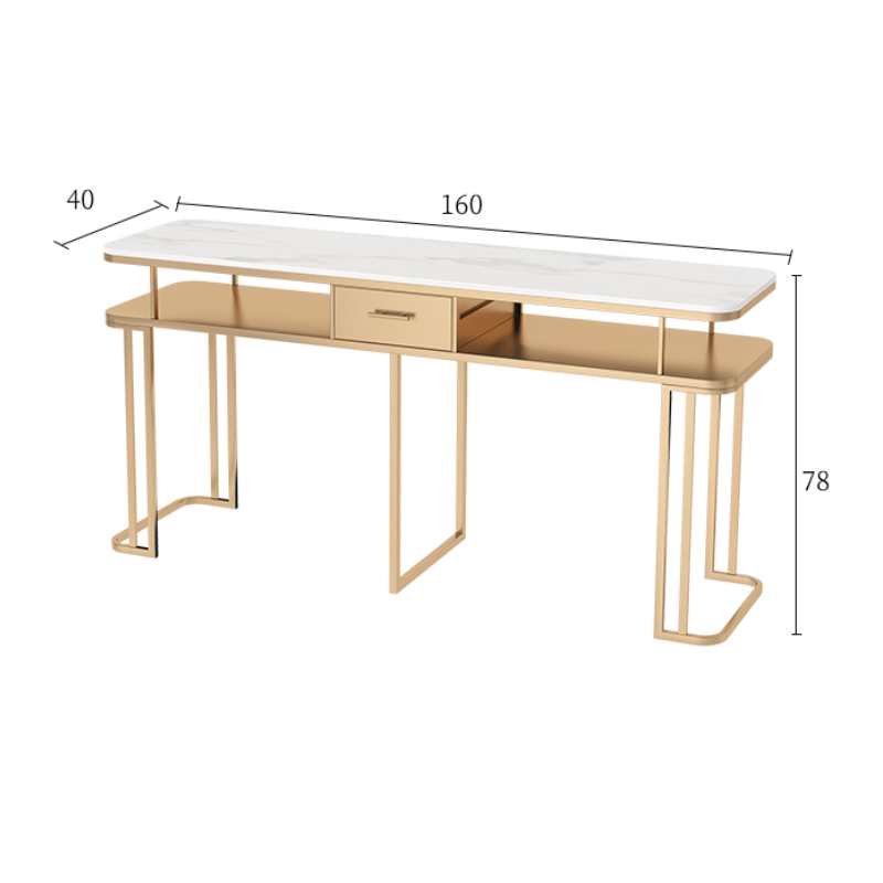 Tavolo per Unghie - Struttura in Metallo Resistente, Design Elegante, Piano in Marmo, Ampio Spazio, Montaggio Facile. singola(40 * 120 * 78CM, oro).doppia(40 * 160 * 78CM, oro)…