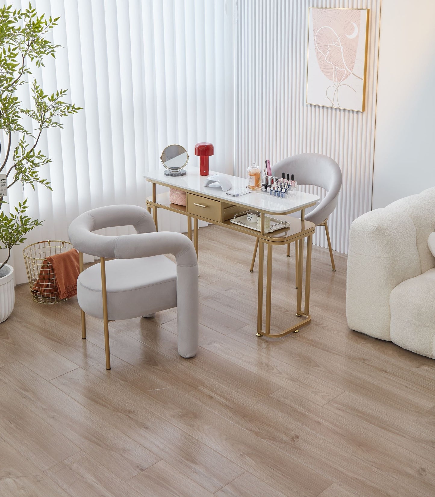 Tavolo per Unghie - Struttura in Metallo Resistente, Design Elegante, Piano in Marmo, Ampio Spazio, Montaggio Facile. singola(40 * 120 * 78CM, oro).doppia(40 * 160 * 78CM, oro)…