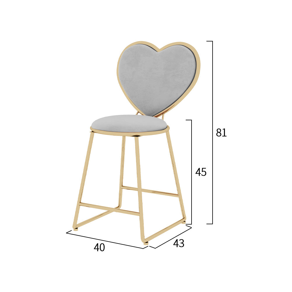 Sedia Cuore in Tessuto Velluto Rosa con Struttura in Ferro Oro