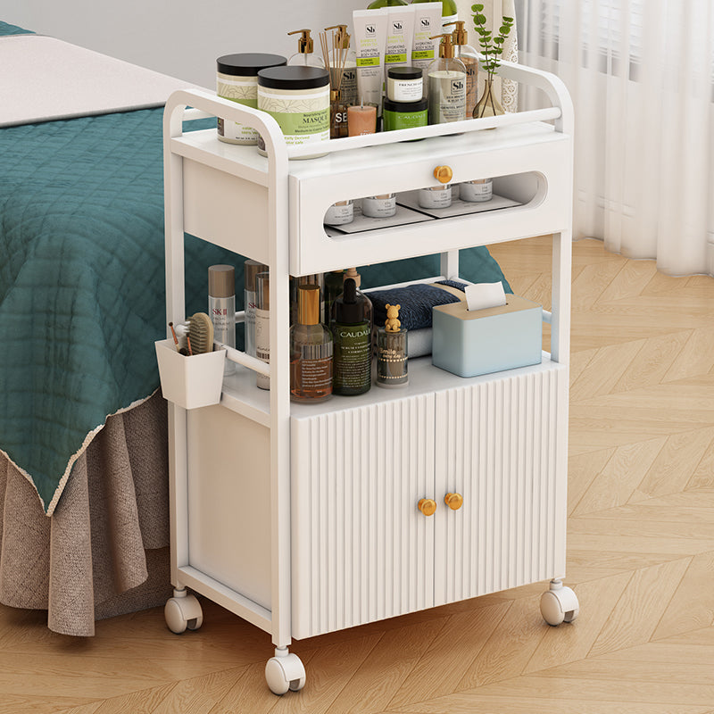 Carrello per centro estetico residenziale con rotelle e 1 cassetto, 1 armadietto trasparente, carrello bianco, carrello per salone di bellezza, carrello da lavoro moderno per bagno soggiorno