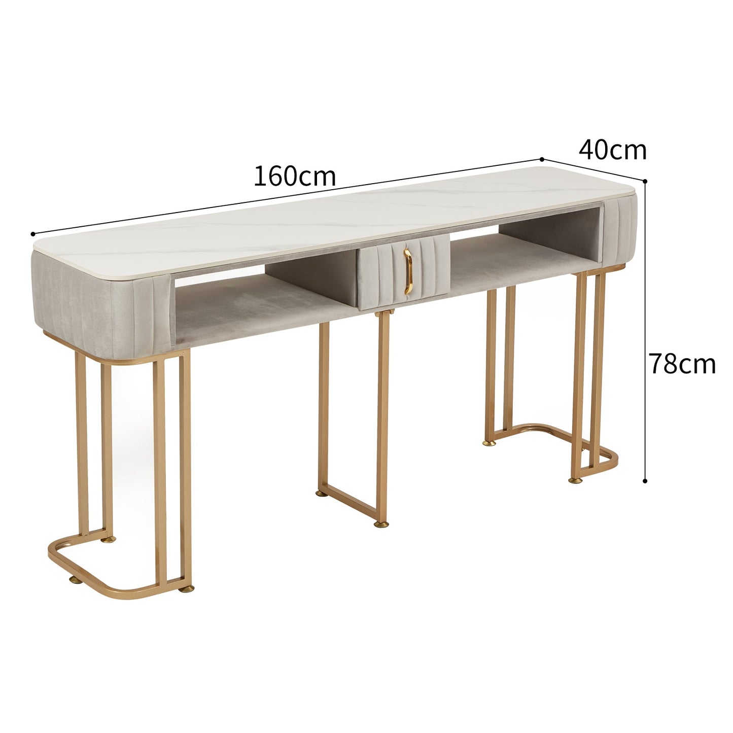 Tavolo per Manicure Semplice Ed Elegante con Piano in Marmo e Struttura in Metallo - Dimensioni Singolo 100x40x78 cm Doppio 160x40x78 cm