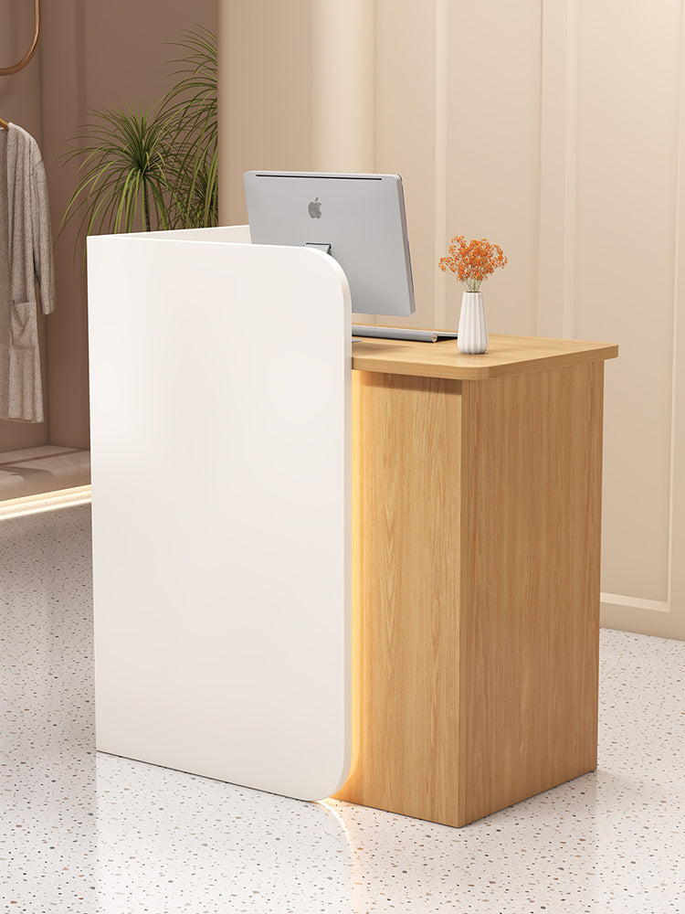 Bancone cassa piccolo e moderno Dotato di luci LED Cassetti con serratura per garantire la sicurezza degli oggetti di valore Ideale per negozi centri estetici e parrucchieri.Color bianco 95*45*100/140