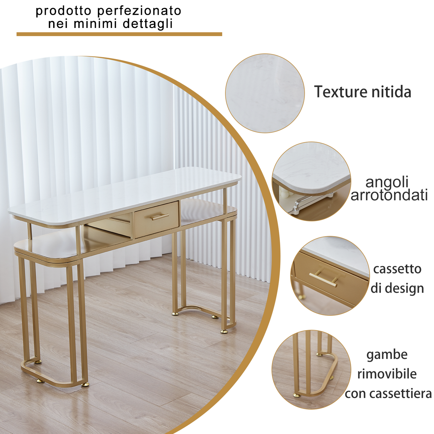 Tavolo per Unghie - Struttura in Metallo Resistente, Design Elegante, Piano in Marmo, Ampio Spazio, Montaggio Facile. singola(40 * 120 * 78CM, oro).doppia(40 * 160 * 78CM, oro)…