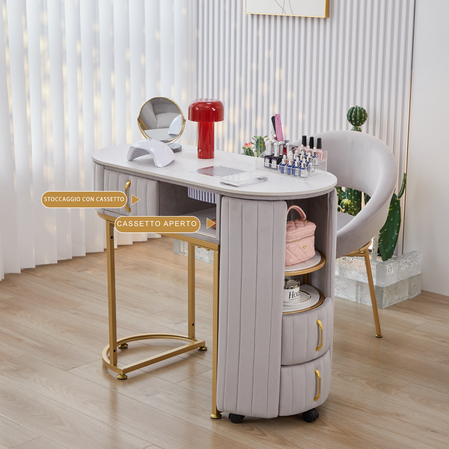 Tavolo per unghie di lusso leggero con piano in marmo Hoover singolo