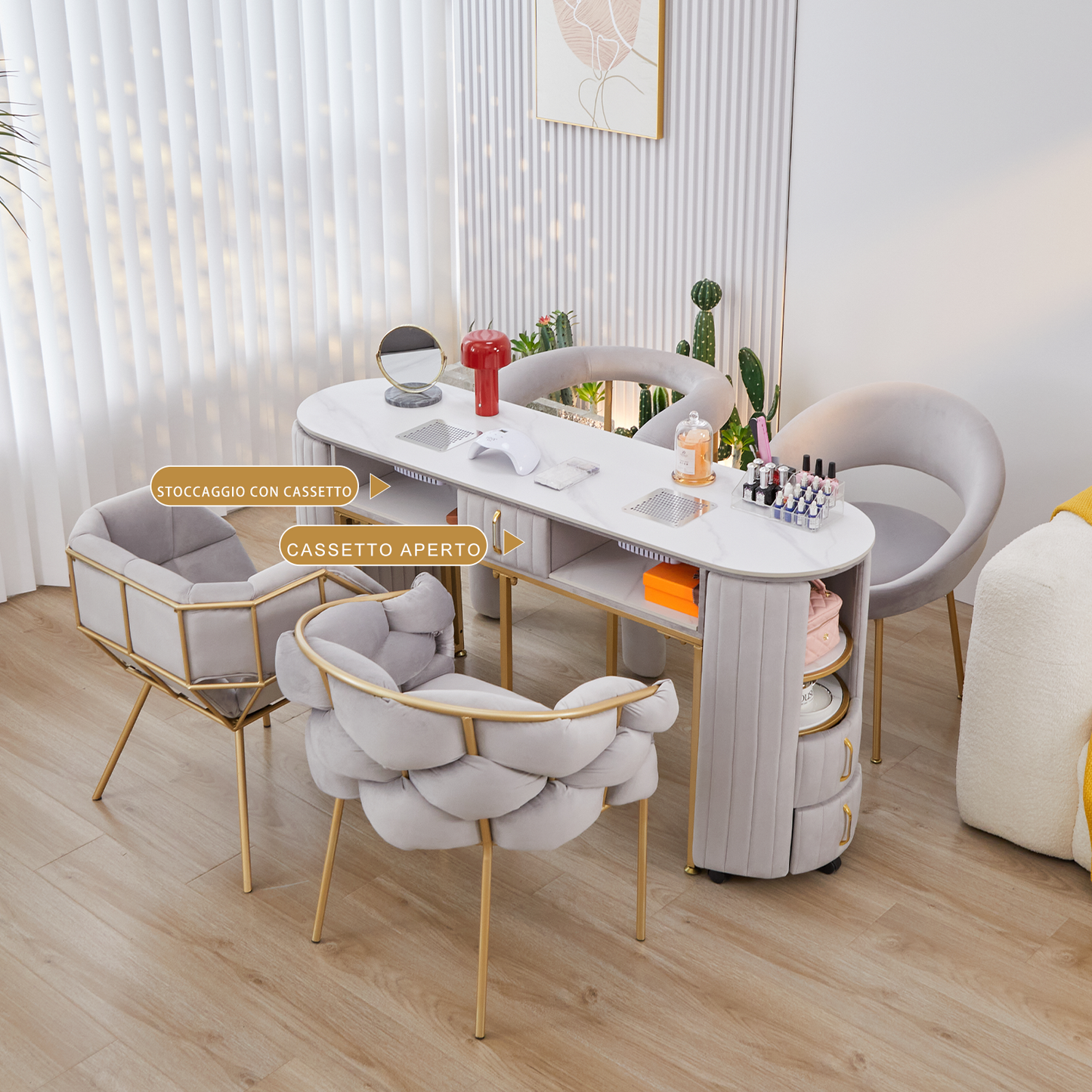 Tavolo per unghie di lusso leggero con piano in marmo Hoover singolo