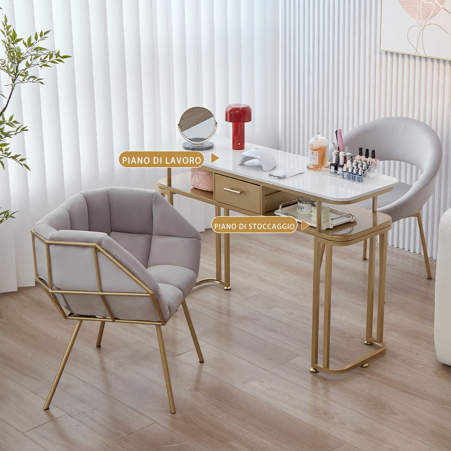 Tavolo per Unghie - Struttura in Metallo Resistente, Design Elegante, Piano in Marmo, Ampio Spazio, Montaggio Facile. singola(40 * 120 * 78CM, oro).doppia(40 * 160 * 78CM, oro)…