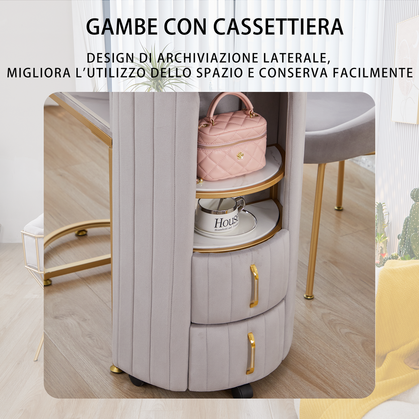 Tavolo per unghie di lusso leggero con piano in marmo Hoover singolo