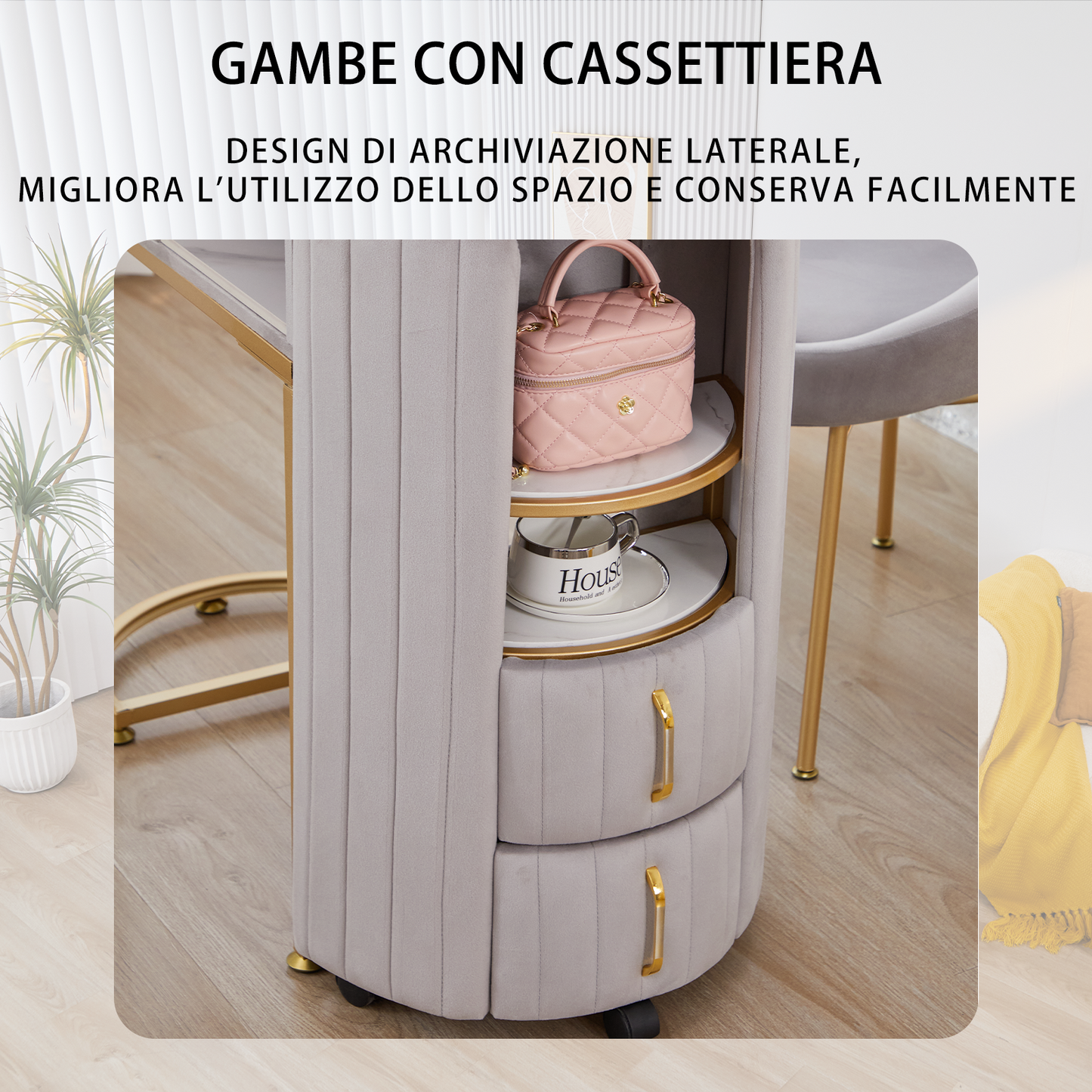 Tavolo per unghie di lusso leggero con piano in marmo Hoover singolo