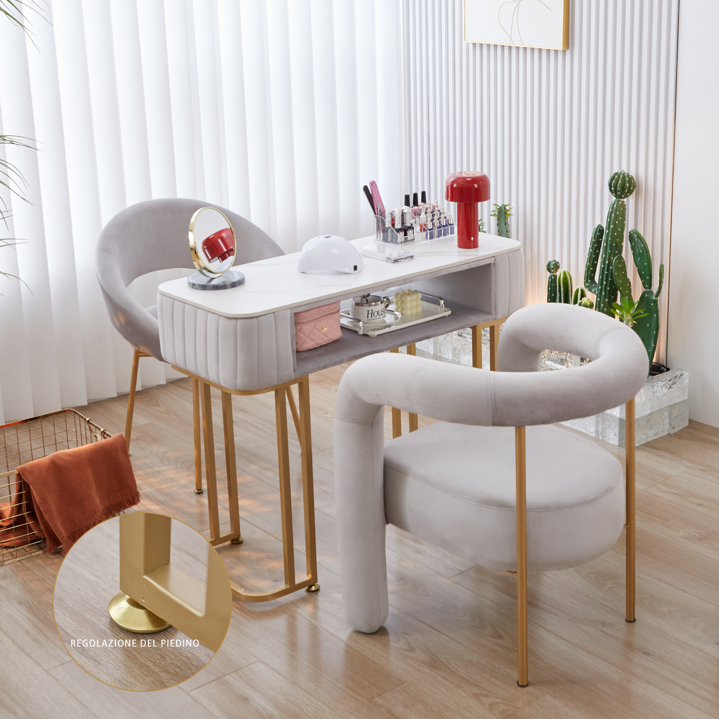 Tavolo per Manicure Semplice Ed Elegante con Piano in Marmo e Struttura in Metallo - Dimensioni Singolo 100x40x78 cm Doppio 160x40x78 cm