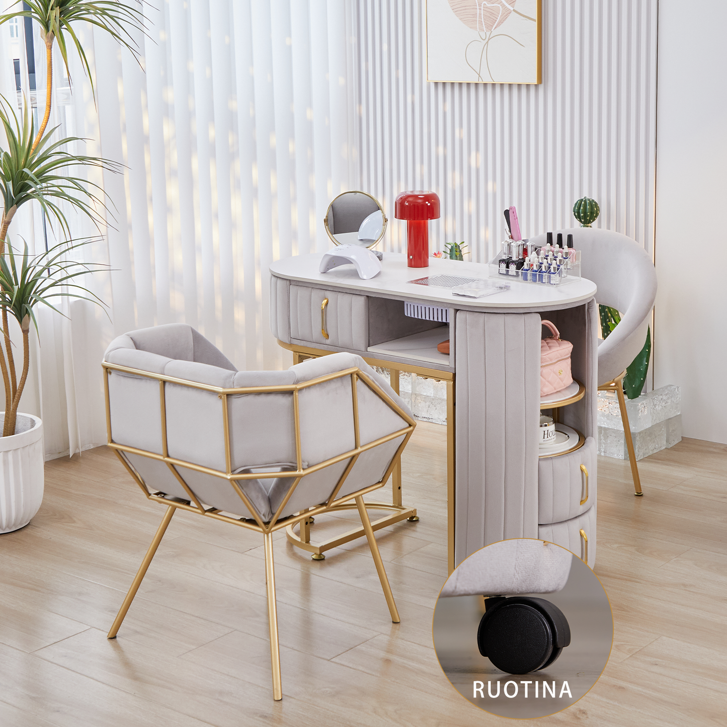 Tavolo per unghie di lusso leggero con piano in marmo Hoover singolo