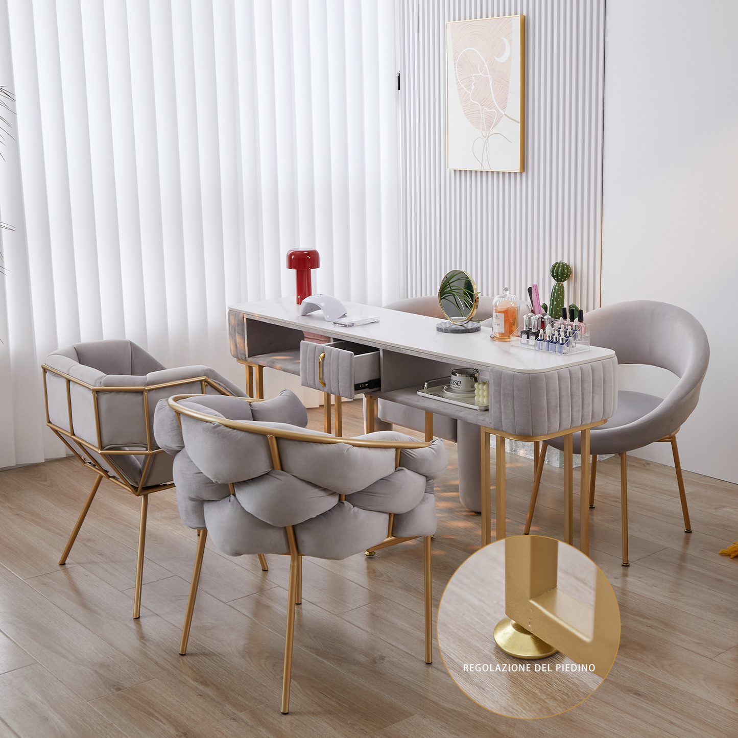 Tavolo per Manicure Semplice Ed Elegante con Piano in Marmo e Struttura in Metallo - Dimensioni Singolo 100x40x78 cm Doppio 160x40x78 cm