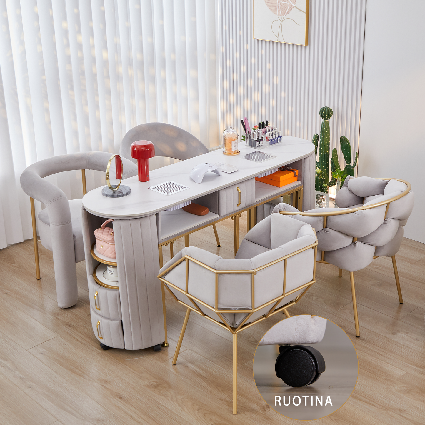 Tavolo per unghie di lusso leggero con piano in marmo Hoover singolo