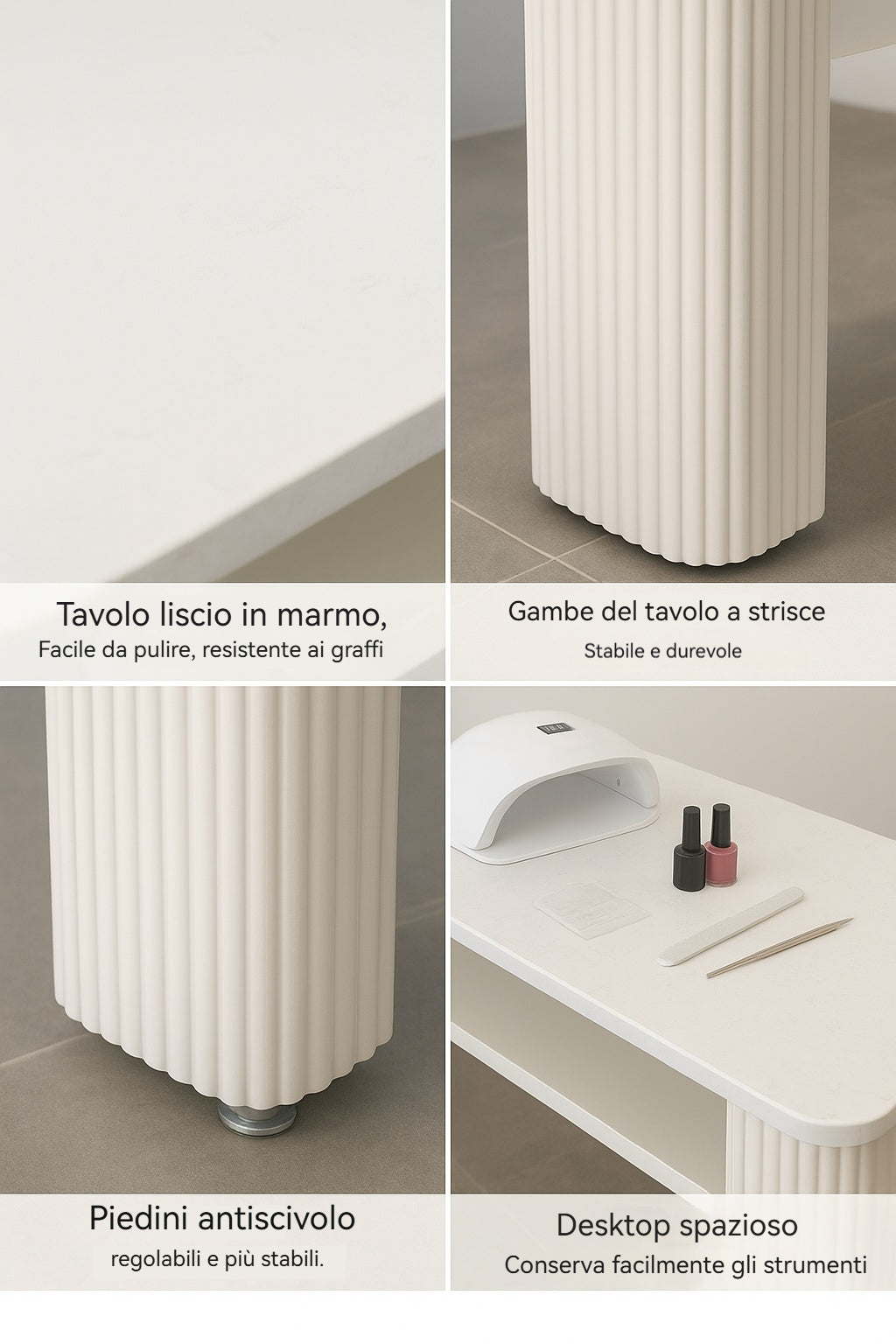 Tavolo per manicure di design｜Piano in marmo × Gambe in ferro a strisce｜Postazione professionale per salone di bellezza