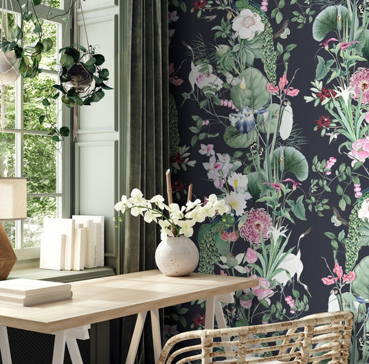 Dark Botanical Wallpaper - Persefone