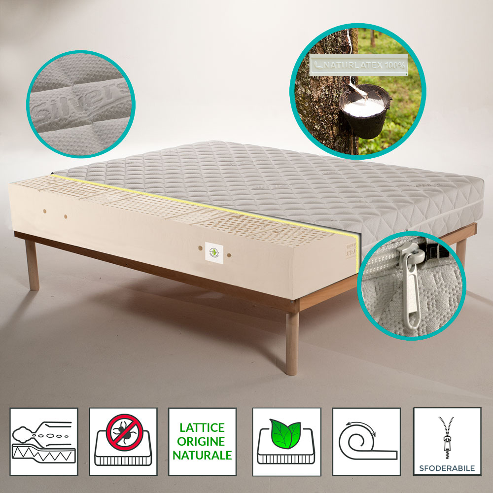 Materasso 100% lattice di origine naturale a zone con tessuto antiacaro alto 20 cm - POLARIS