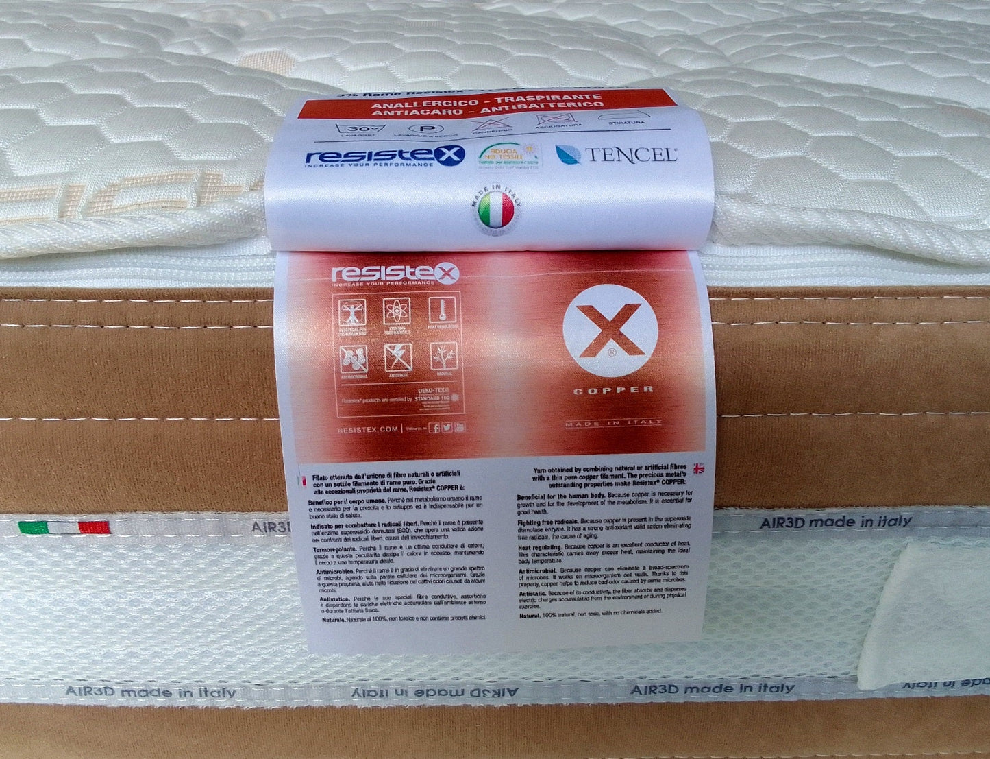 Materasso Rame Terapy in Memory gel H25 con 3D sul lato Estivo - FIVE RAME